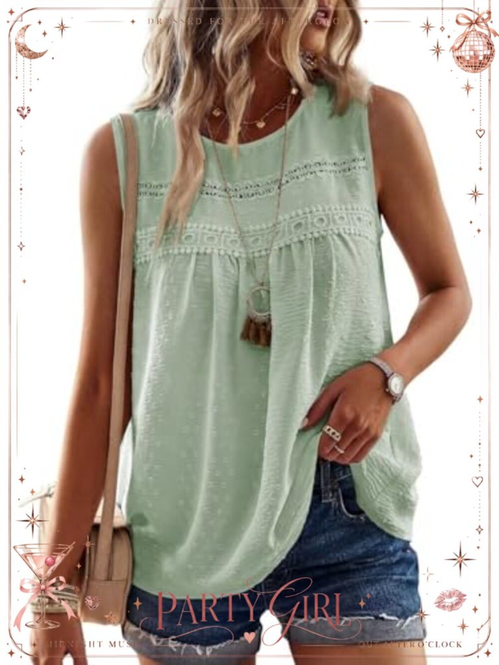 Falechay Women's Boho Crochet Lace Sleeveless Tank Top